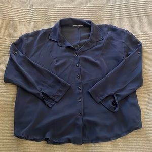Sheer navy quarter sleeve flowy Brandy Melville blouse, size: small